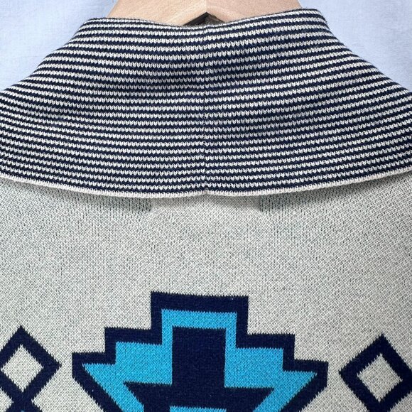 If It Were Me Open Cardigan Sweater Womens Size S Cream Blue Aztec 100% Cotton - Picture 5 of 10